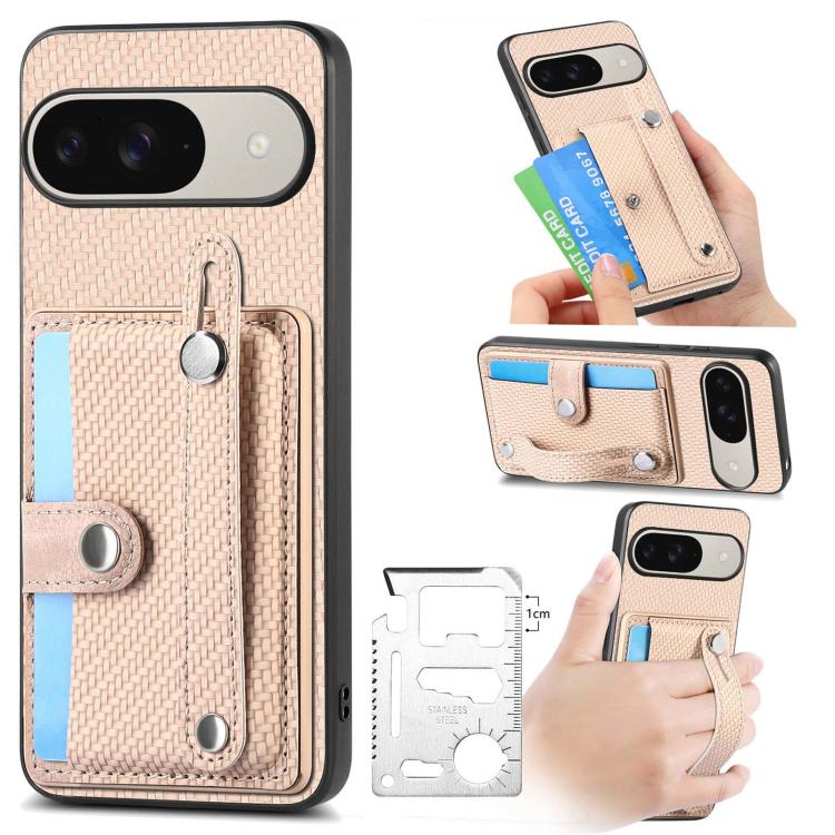 Beige woven card wallet phone case with kickstand, card slot, wrist strap