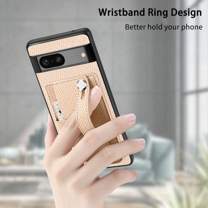 Beige woven card wallet phone case with ring wristband and kickstand tool slot
