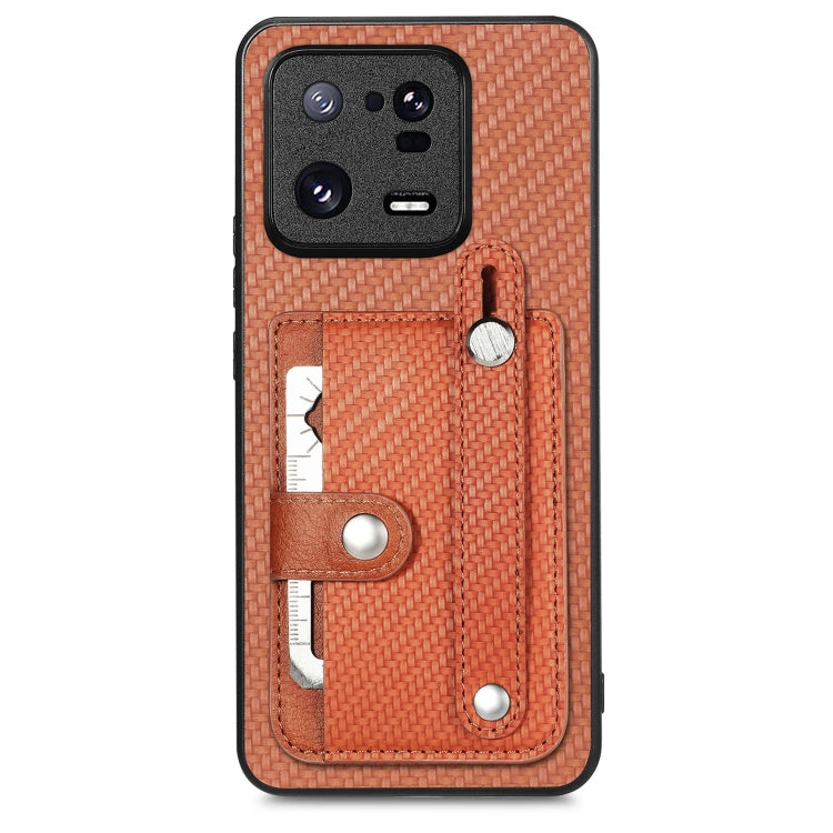 Brown orange wristband kickstand card wallet phone case with card slots and metal tool blade