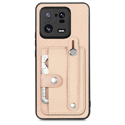 Beige wristband kickstand card wallet phone case with card slots and metal tool blade