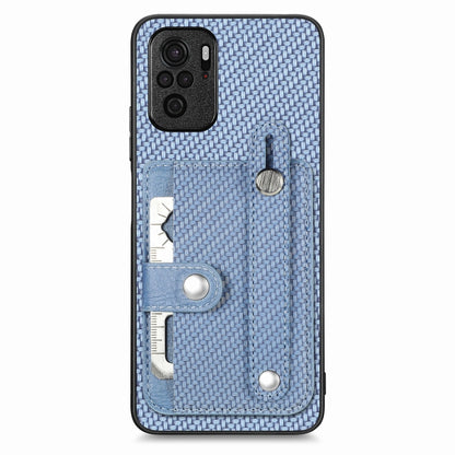 Blue woven phone case wallet with card slots and built-in tool knife pocket
