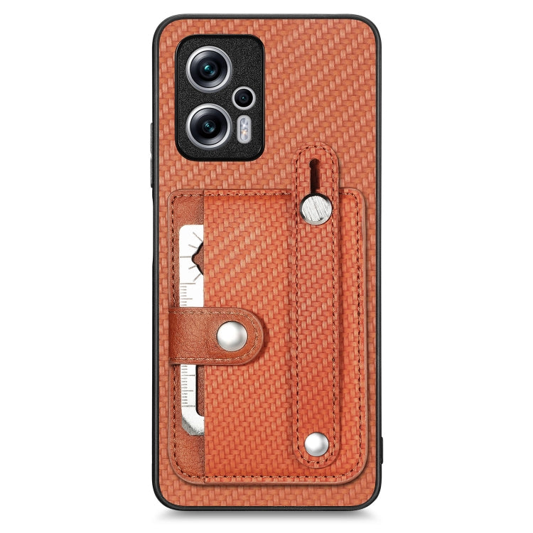Terracotta woven phone case with wrist ring, card wallet, kickstand, and tool slot