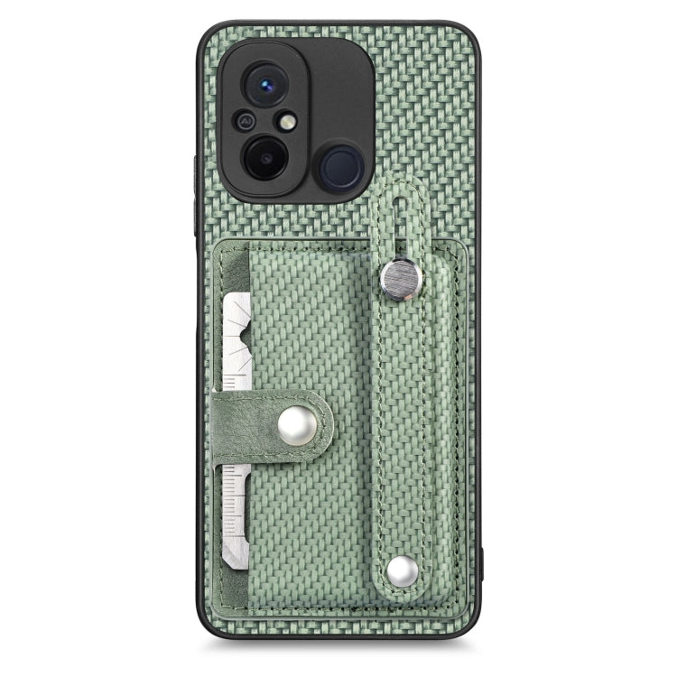 Green woven phone case wallet with card slots and built-in tool knife pocket