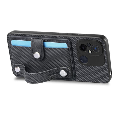 Woven card wallet phone case with card slot and knife tool holder, blue-lined black