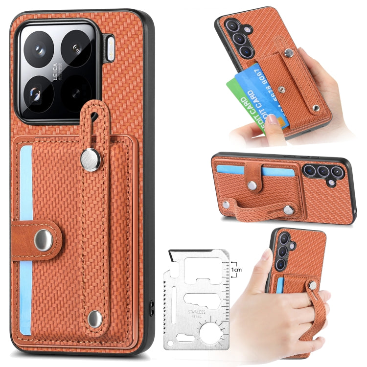 Orange fabric phone case with kickstand, card wallet, and wrist strap