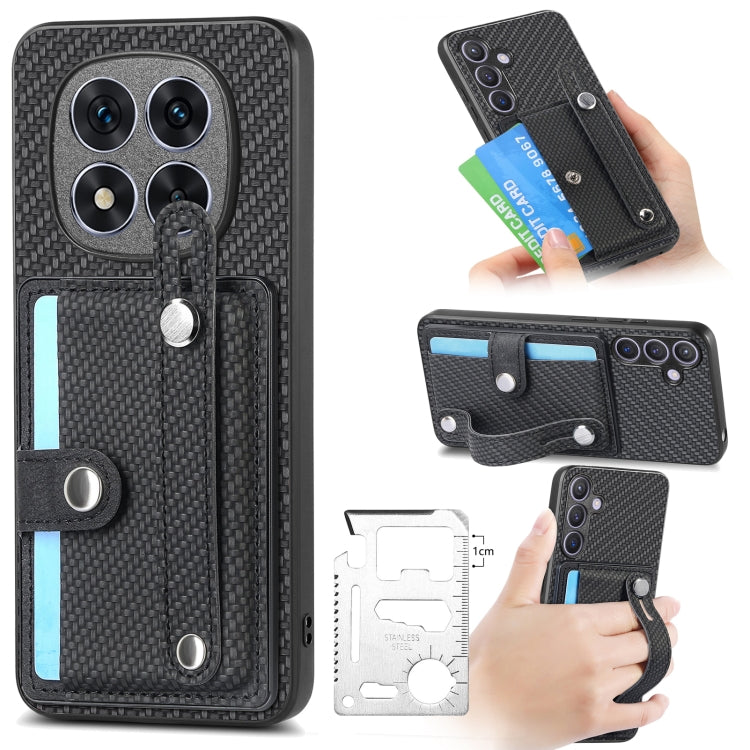 Black fabric wristband card wallet phone case with kickstand and tool pocket