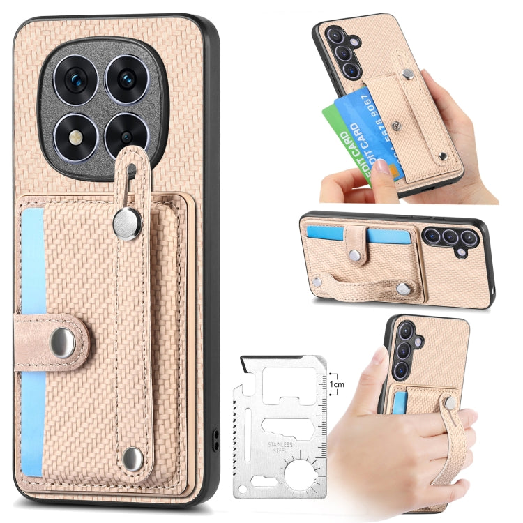 Light beige fabric wristband card wallet phone case with kickstand and tool pocket