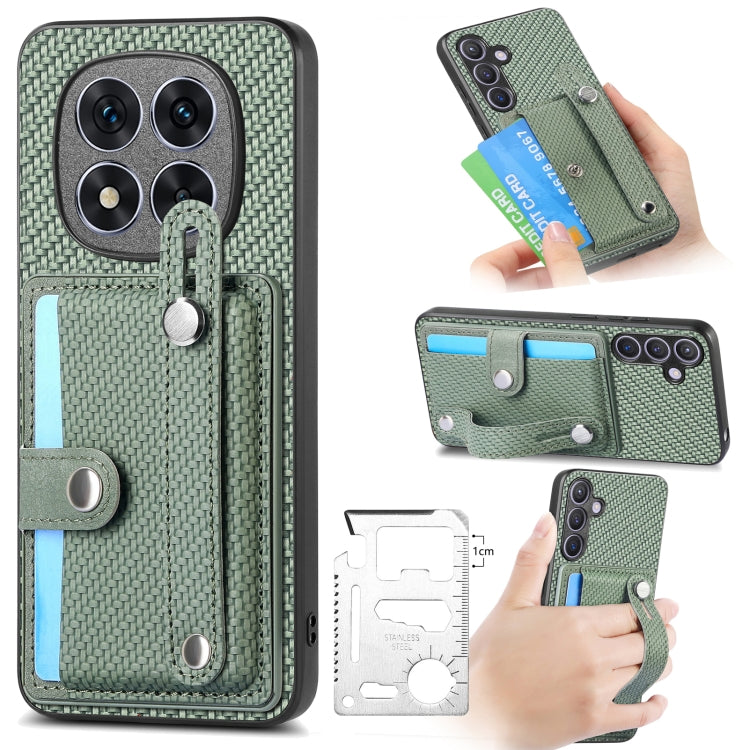 Green fabric wristband card wallet phone case with kickstand and tool pocket