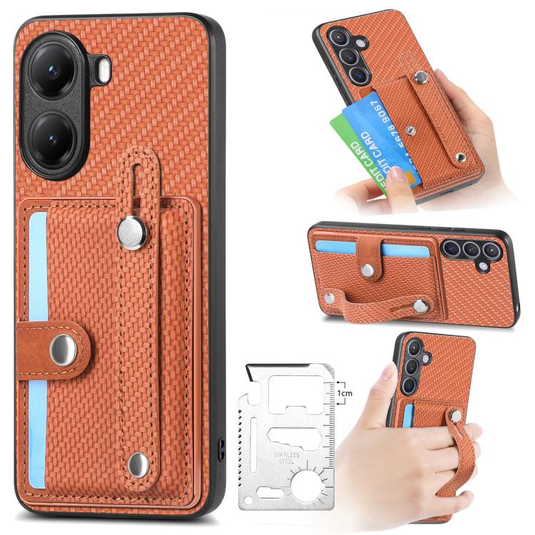 Orange fabric phone case with kickstand, card wallet, and wrist strap
