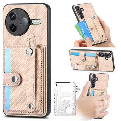 Wristband kickstand card wallet phone case, black textured fabric with card flap.