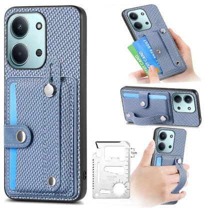 Blue textured wristband kickstand card wallet phone case with front card slot