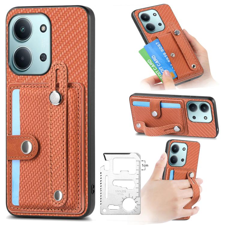Brown orange wristband kickstand card wallet phone case with front card holder