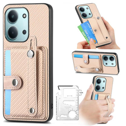 Beige wristband kickstand card wallet phone case with front card slot and strap