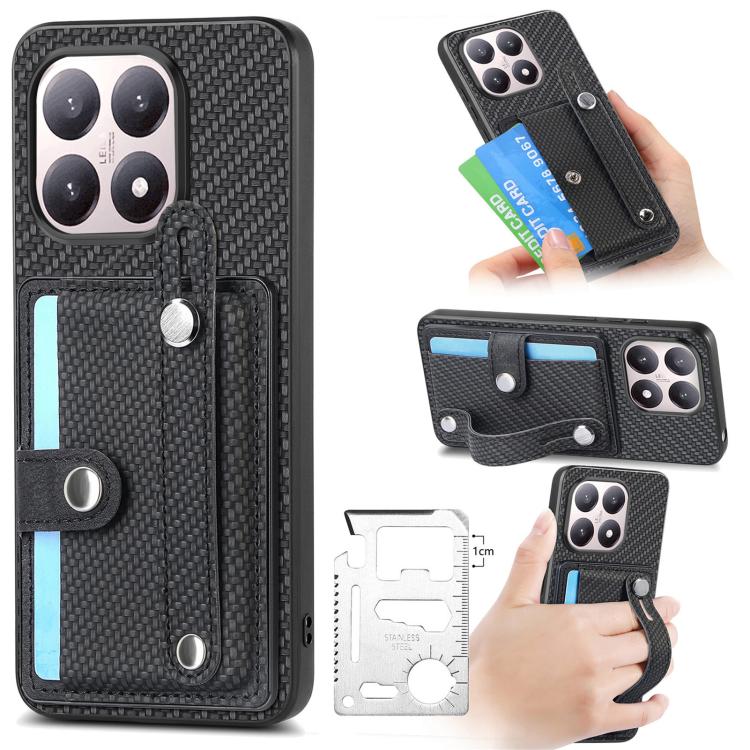 Black wristband kickstand card wallet phone case with card slot and strap holder