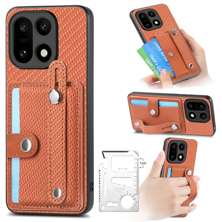 Orange woven phone wallet case with wrist strap, kickstand, card slot, tool pocket