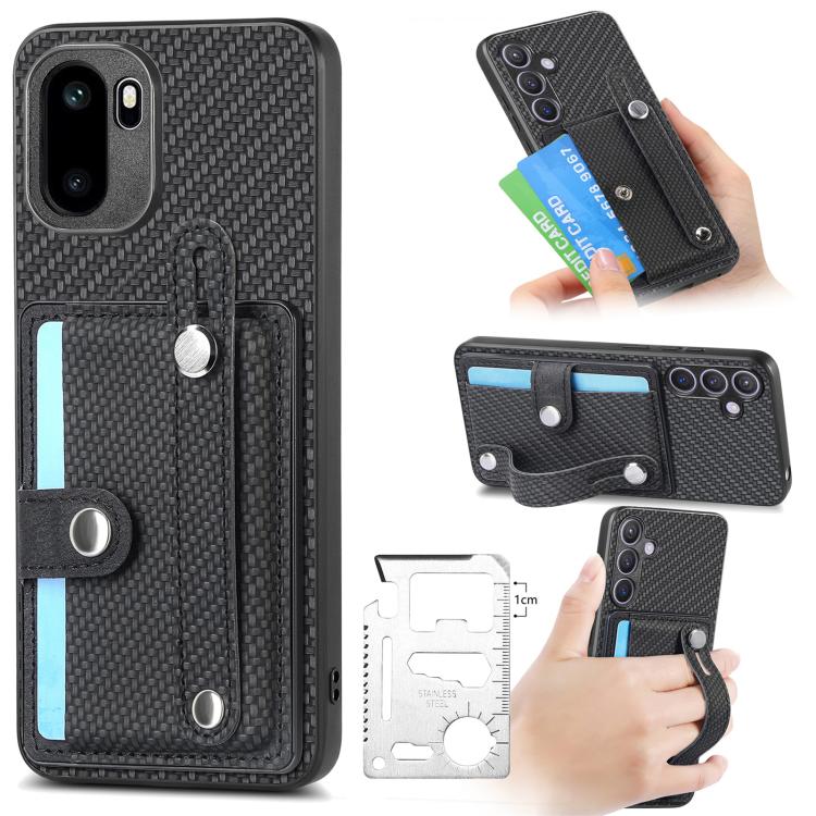 Black wristband kickstand wallet phone case with card slot and tool knife cover
