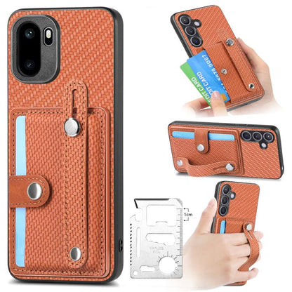 Orange/brown wristband kickstand wallet phone case with card holder and camera cutouts