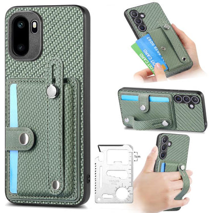Green wristband kickstand wallet phone case with card slot and camera cutouts