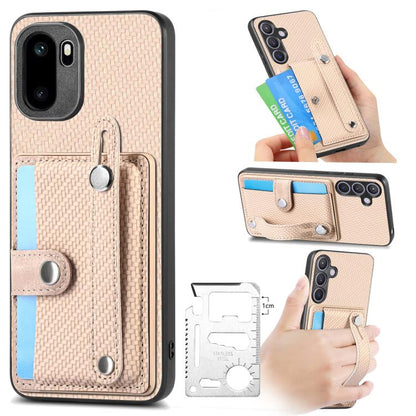 Beige/khaki wristband kickstand wallet phone case with card holder and camera cutouts