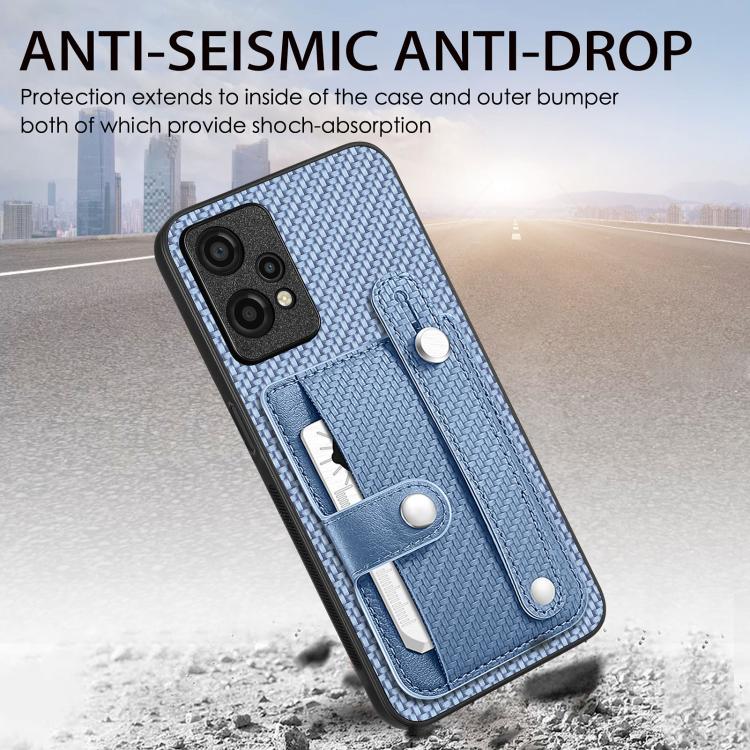 Blue woven phone wallet case with kickstand, card holder, and tool pocket for phone