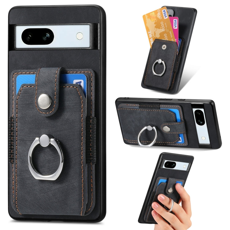 Black retro phone case with card wallet and circular ring holder