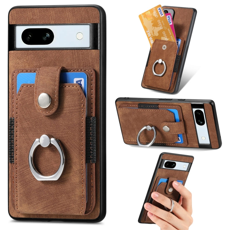 Brown retro phone case with card wallet and circular ring holder