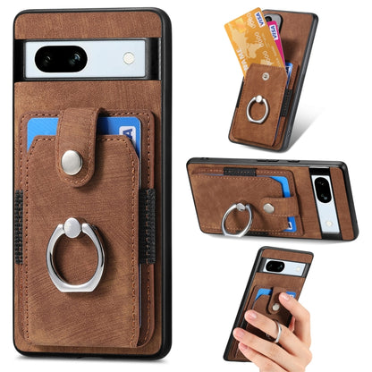 Brown retro phone case with card wallet and circular ring holder