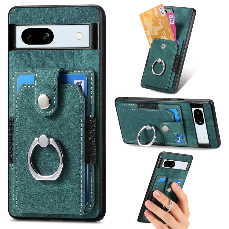 Green retro phone case with card wallet and circular ring holder