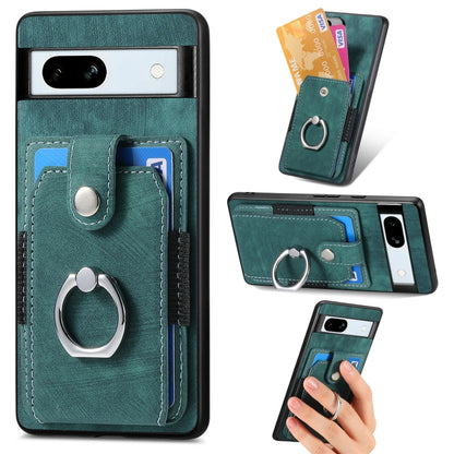 Green retro phone case with card wallet and circular ring holder