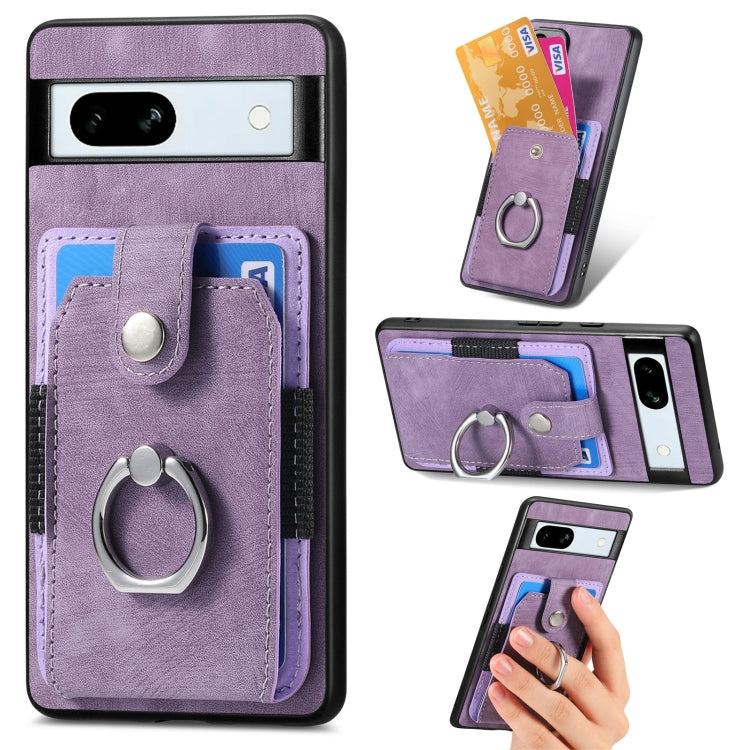 Lavender purple retro phone case with card wallet and circular ring holder