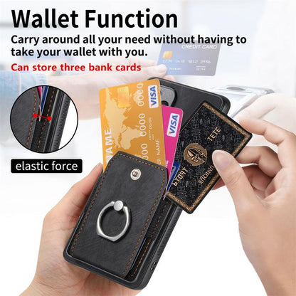 Black ring card wallet phone case with card slots and metal ring holder
