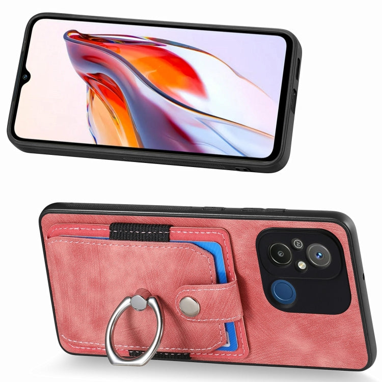 Pink ring card wallet phone case with card slot and metal ring grip