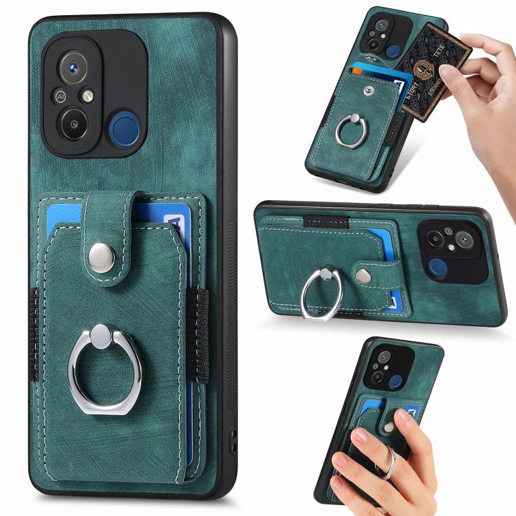 Green ring card wallet phone case with ring stand and card slots