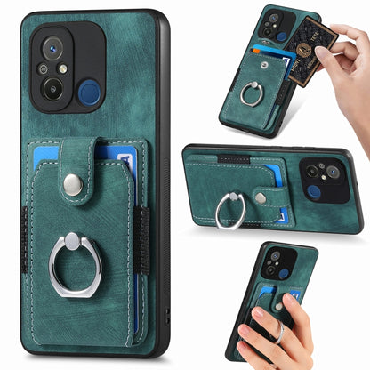 Green ring card wallet phone case with ring stand and card slots
