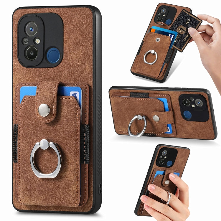 Brown ring card wallet phone case with ring stand and card slots