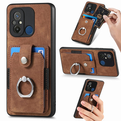 Brown ring card wallet phone case with ring stand and card slots