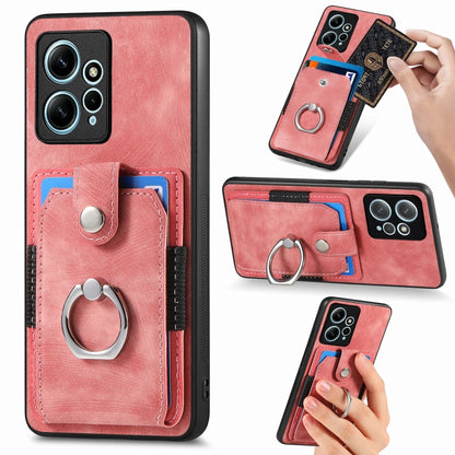 Pink retro ring card wallet phone case with card slots and ring stand holder