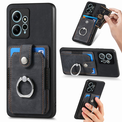 Black ring card wallet phone case with card pocket and detachable ring grip