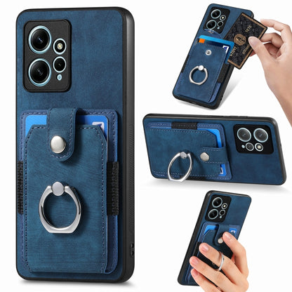 Blue ring card wallet phone case with card pocket and ring stand holder