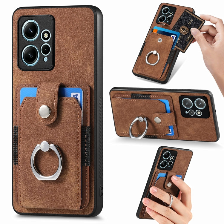 Dark brown ring card wallet phone case with ring stand and card slots