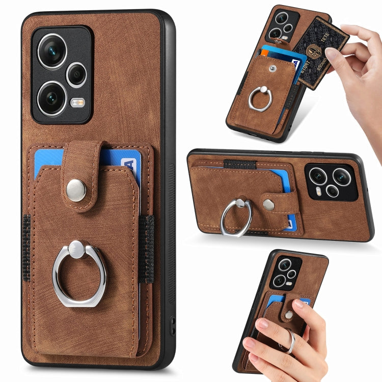 Brown ring card wallet phone case with ring stand and card slots