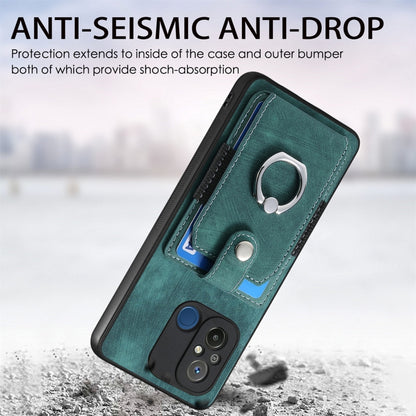 Green retro wallet phone case with ring holder and card slot for Redmi phones