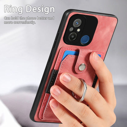 Pink retro wallet phone case with ring holder and card slot for secure grip