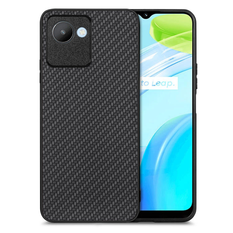 Black textured back phone case with carbon fiber look and camera module cover