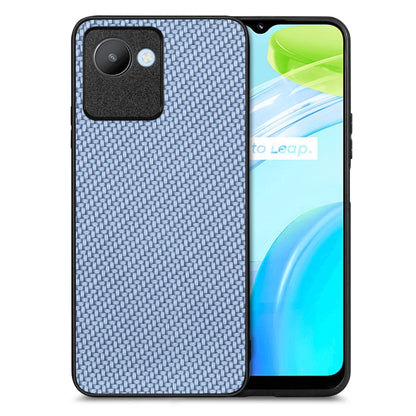 Blue textured back phone case with carbon-style weave and camera module cover