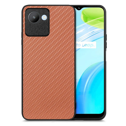 Rust brown textured back phone case with carbon-style weave and camera module cover