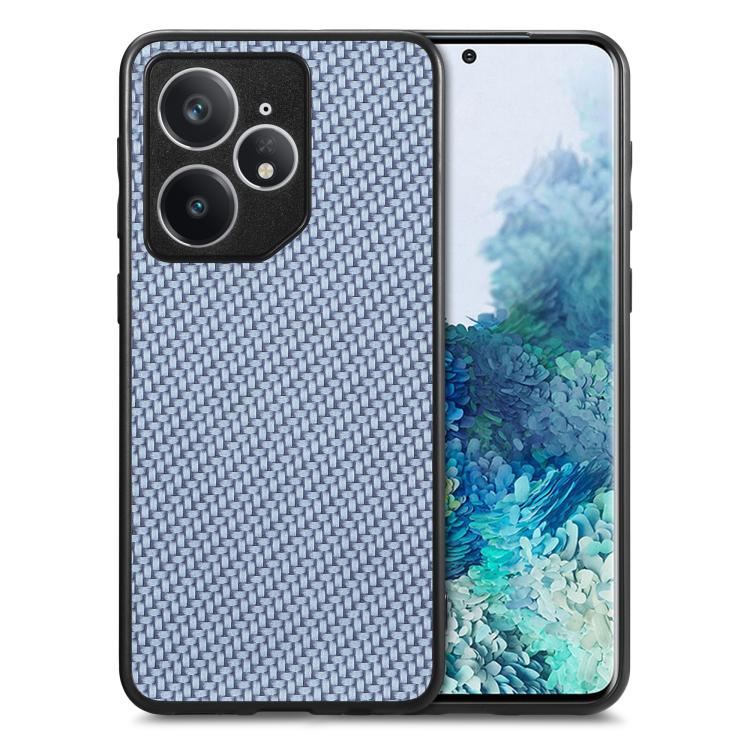Blue-gray woven texture back phone case with camera cutouts and protective frame