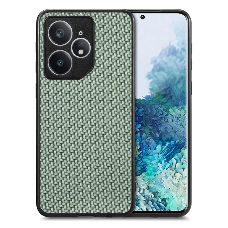 Green woven texture back phone case with camera cutouts and protective rim