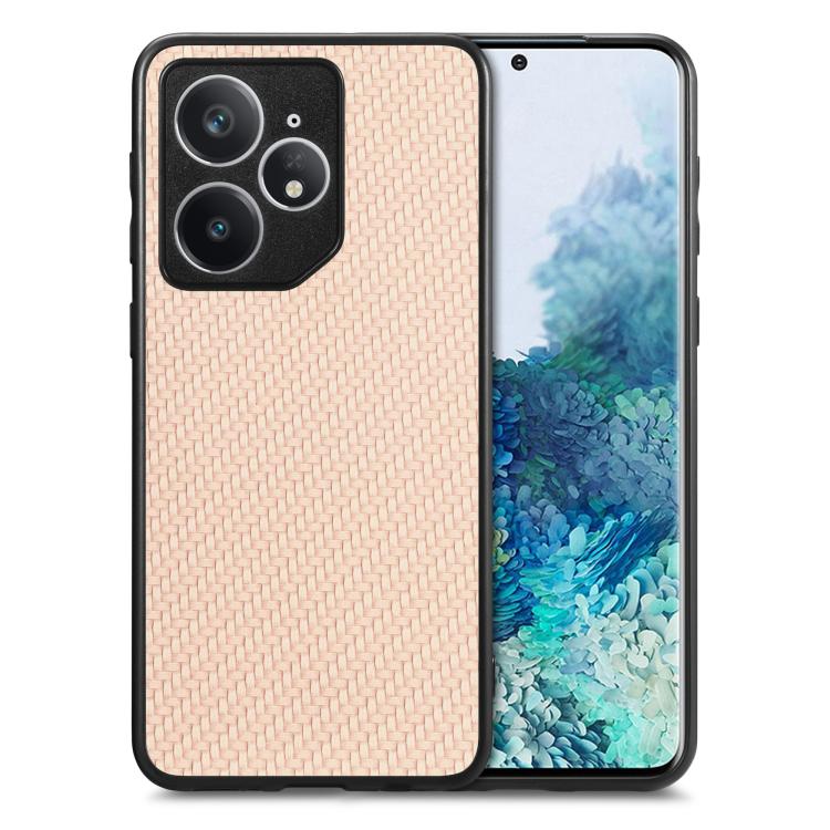 Light pink woven leather back phone case with camera cutouts and shock frame