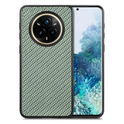 Carbon fiber texture leather phone case with camera cutout, green.